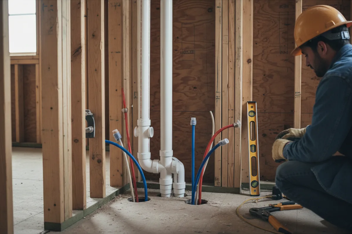 Drain and supply rough-in during Sump Pump Repair in Stephens